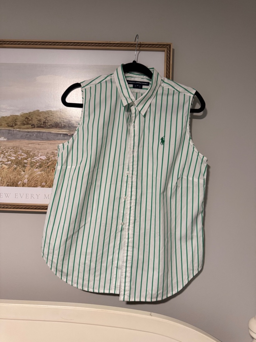 Polo by Ralph Lauren White Sleeveless Button-Down with Green Stripes - Picture 2 of 2